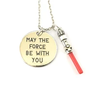 red dangling lightsaber necklace classic movie cartoon anime show high quality fshion metal jewelry gifts for girl boy