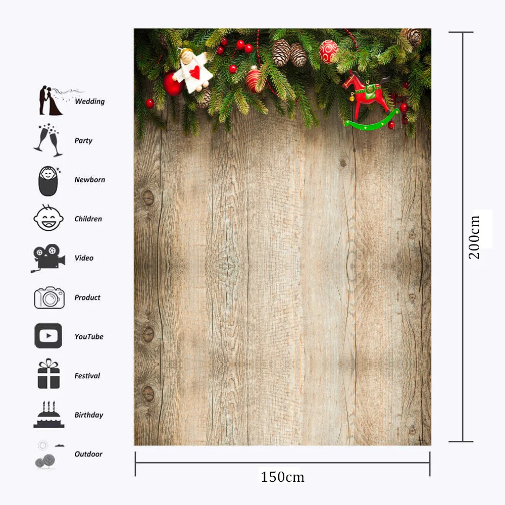 Рождественские деревянные фоны для фотосъемки Зеленая сосна ветка