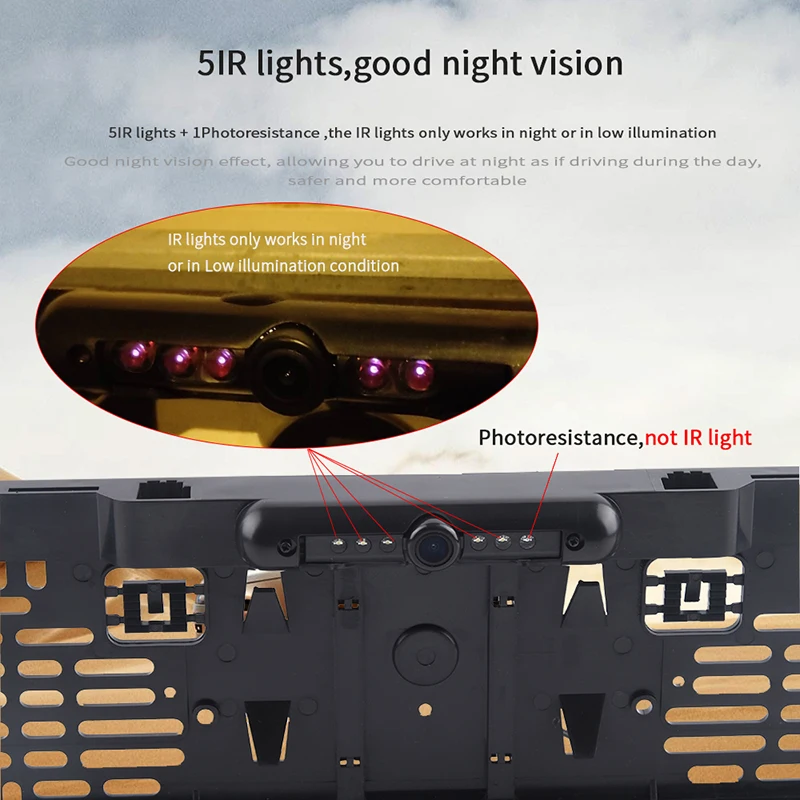 $138.64 New Arrival!Dynamic Trajectory European License Plate Frame Rear View Camera System With Night Vision IR Lights