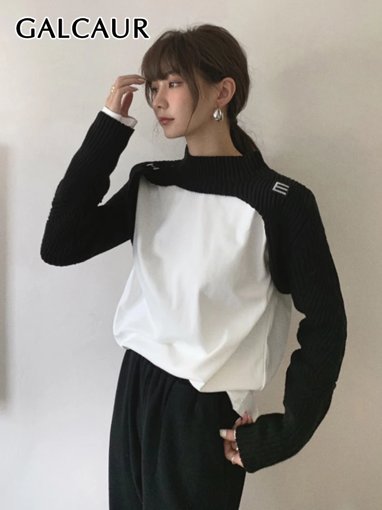 

Повседневный черный свитер GALCAUR, шаль, круглый воротник, длинный рукав, однотонный минималистичный вязаный короткий пуловер, Женская мода в ...