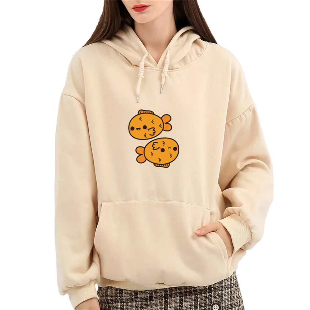 Harajuku High Quality Cotton Hoodies Women Fish Printed Sweatshirts Funny Cartoon 90s Ullzang Sweetshirts Graphic Oversize Hoody