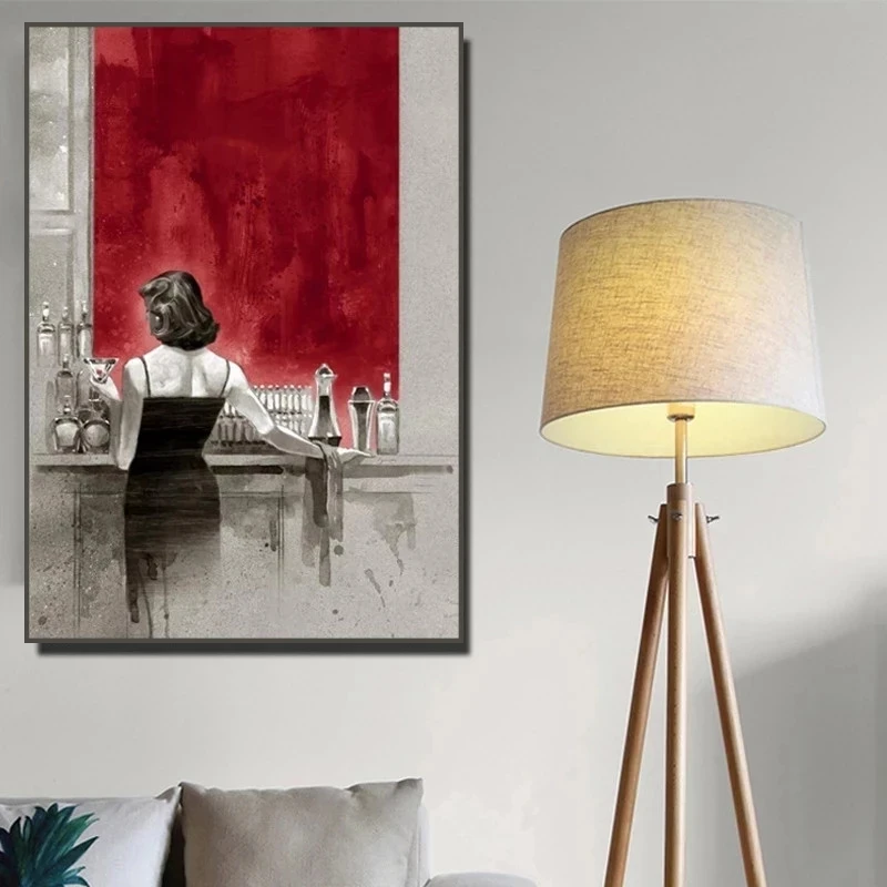

Colorful Digital Printing Woman and man Enjoy Drinking At Bar Canvas Wall art Pictures Modern Style Wall Posters For Bed Room