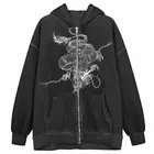 Уличная Женская толстовка в стиле хип-хоп, куртка на молнии с изображением готического дракона и темного цвета, топ с капюшоном Harajuku Y2K, Мужская Женская куртка в стиле панк