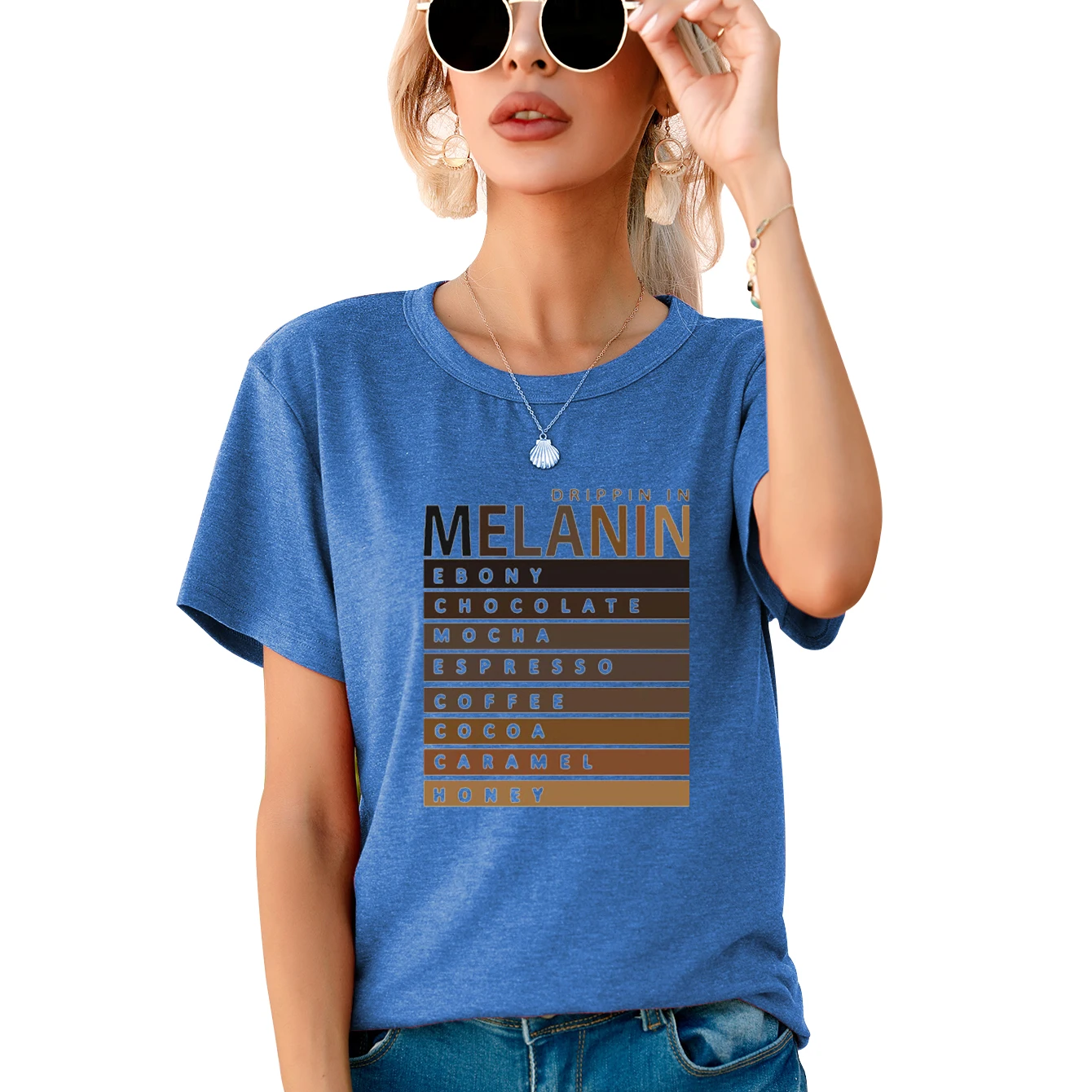 

Melanin Letter Print Korean Style Women Tops Casual Fashion Females Clothing Comfort Short Sleeve Crew Neck Trend Originality