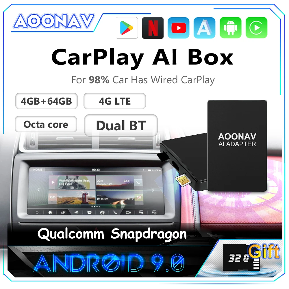 

Мини-приставка на Android Carplay с ии, умная Паровая приставка на Android, Apple Car play, беспроводная автомобильная приставка на Android для Jaguar, Netflix, YouTube