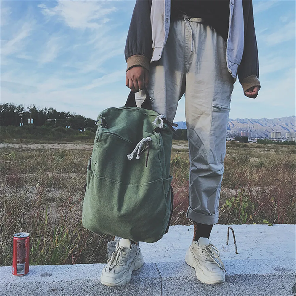 Одноцветный рюкзак большой емкости холщовый для ноутбука школьная сумка