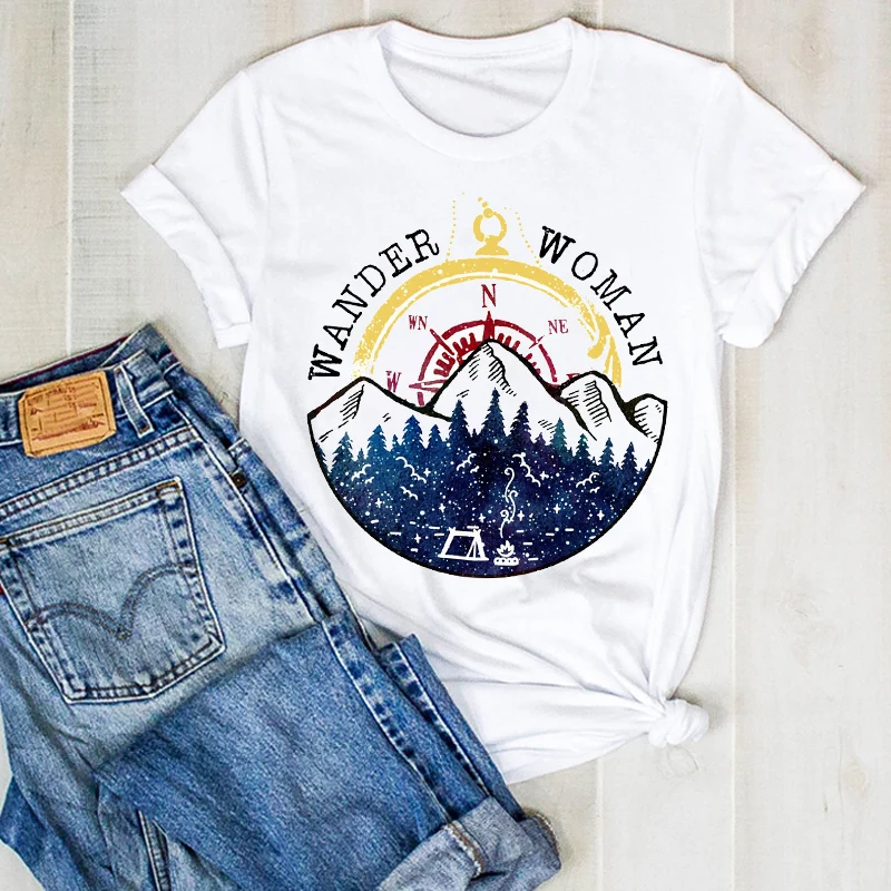 

Women Lady Wander Mountain Cute Cute Ladies Print Fashion Summer T Tee Tshirt Womens Female Top Shirt Clothes Graphic T-shirt