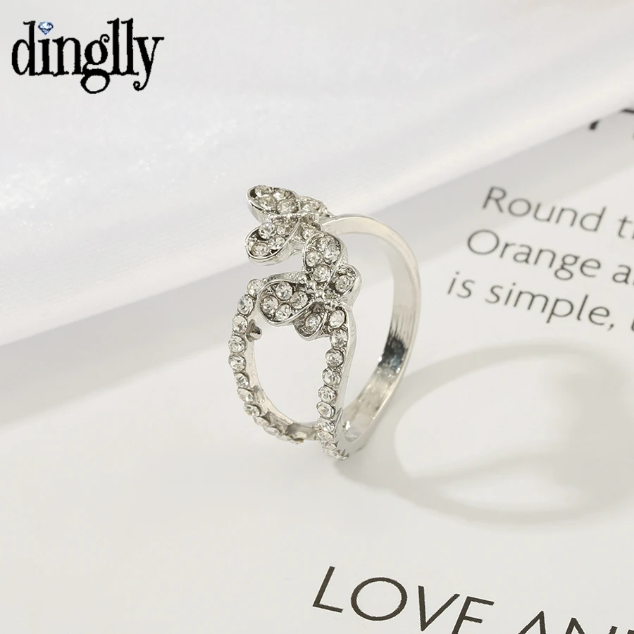 

Dinglly Fashion Silver Color Flying Butterflies Rings For Women Girls Girls Engagement Crystal Ring Lovers Couple Jewelry Gifts