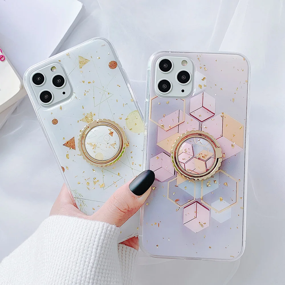 Чехол для телефона с геометрическим рисунком из золотой фольги iPhone 11 Pro Max XR XS 7 8 Plus