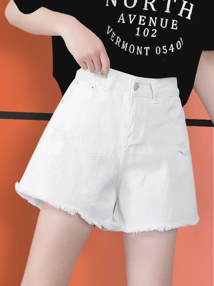 

Women's Shorts White Hole bull-puncher Knickers Female Thin Outer Wear Summer Of 2022 Heat wide-legged Trousers Of Tall Waist