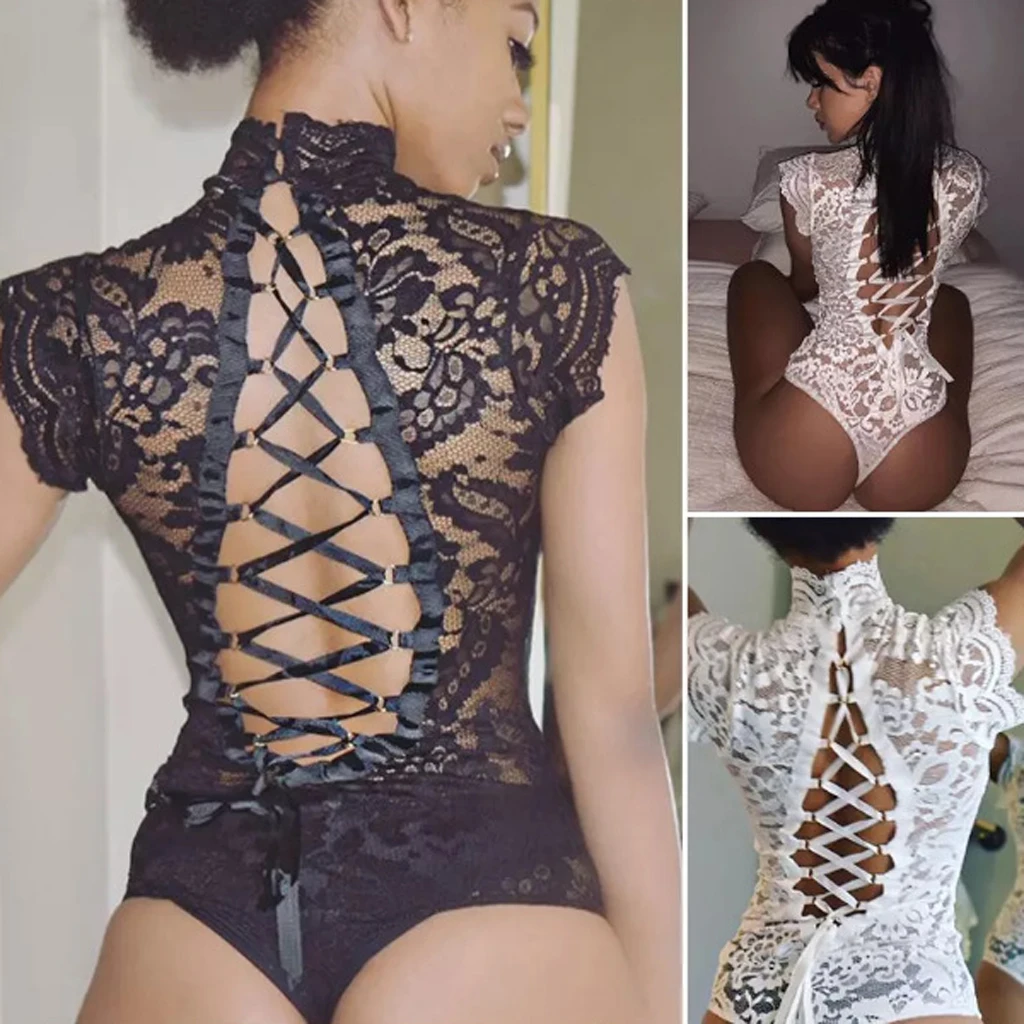 Сексуальное Кружевное боди с открытой спиной цельные прозрачные женские