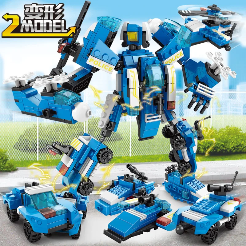 

8 Pcs/Set Assembled Engineering Vehicle Fire Truck Small Particle Building Block Toys Assemble Robot Blocks Boys Toys