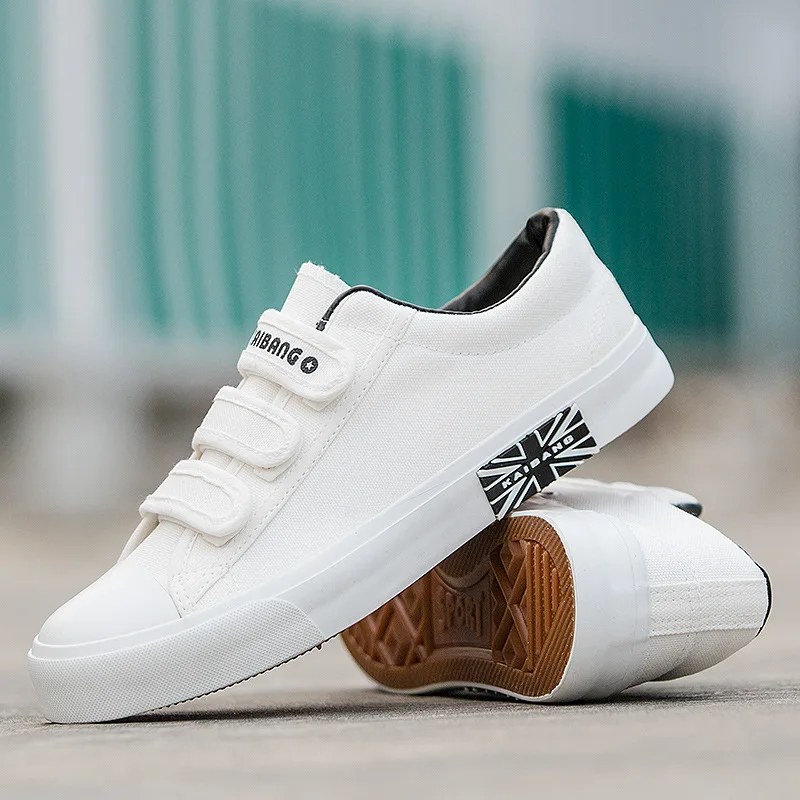 

New Spring Men's and Women's Canvas Shoes Fashion Hook & Loop Slip-on Shoes Students Leisure Breathable Board Shoes Sneakers