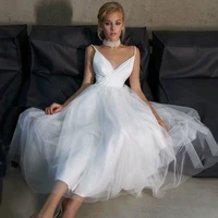 elegant wedding dresses tulle pleat v neck spaghetti straps backless a line bridal gowns novia do 2021 fashion charming