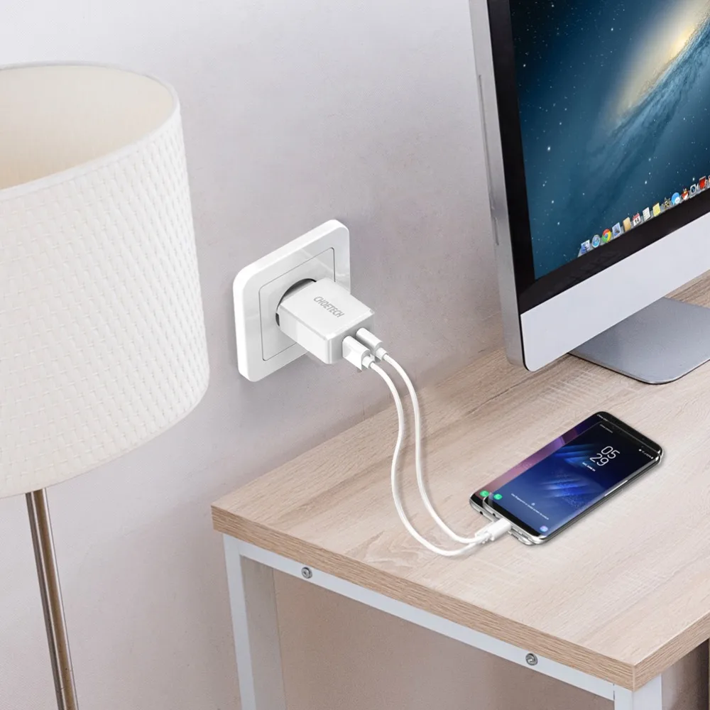 CHOETECH, 5 В, 2 А, два порта, USB, настенное зарядное устройство для iPhone 11 X XS 8 7, быстрое зарядное устройство для путешествий, адаптер для samsung S10 S9 S8, зарядное устройство для телефона