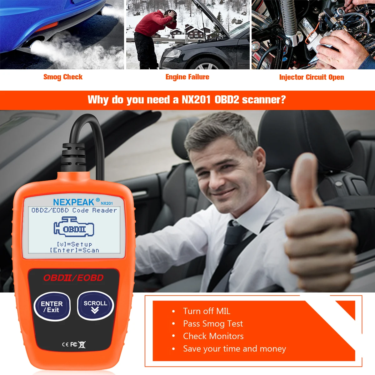NX201 Car Diagnostic Tool OBD 2 Scanner Multi-languages Engine Analyzer Code Reader Auto Scan PK ELM327 | Автомобили и мотоциклы
