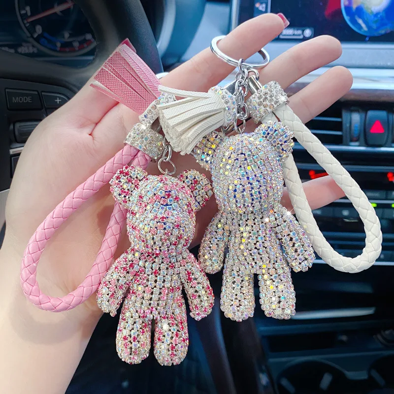 

Cartoon Rhinestone Bear Tassel Keychain Creative Trend Car Key Chain Ring Bag Car Pendant Key Holder Gifts for Women Girlfriends