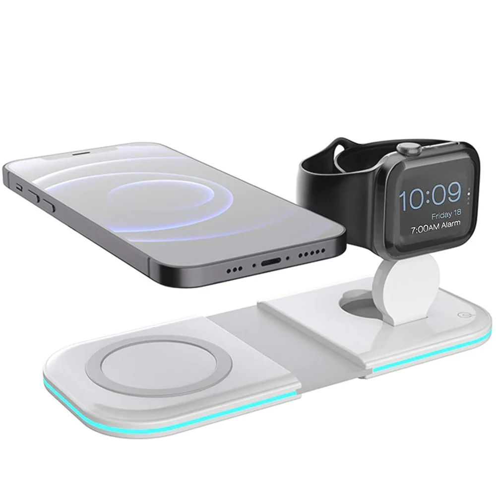 

Беспроводная зарядная станция, магнитный держатель для iPhone 12 Pro Max iWatch Airpods, Индукционная подсветка, беспроводные зарядные устройства