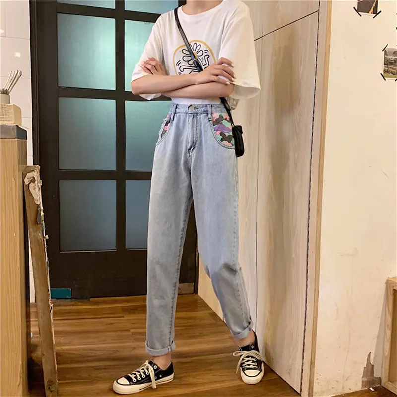 

HziriP Hot Selling Feminine Casual Straight Slender Fresh 2019 Autumn Women High All Match Loose Jean Slim Fresh Denim Pants