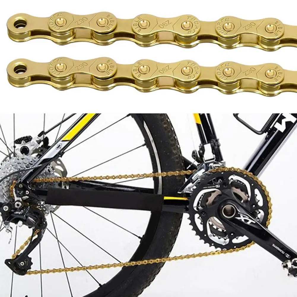 

Mountain Bike Golden Chain Electroplated Steel 6 7 8 9 10 11 S Variable Speed Chain Full Plating Anti-rust Bike Chain 116 Links