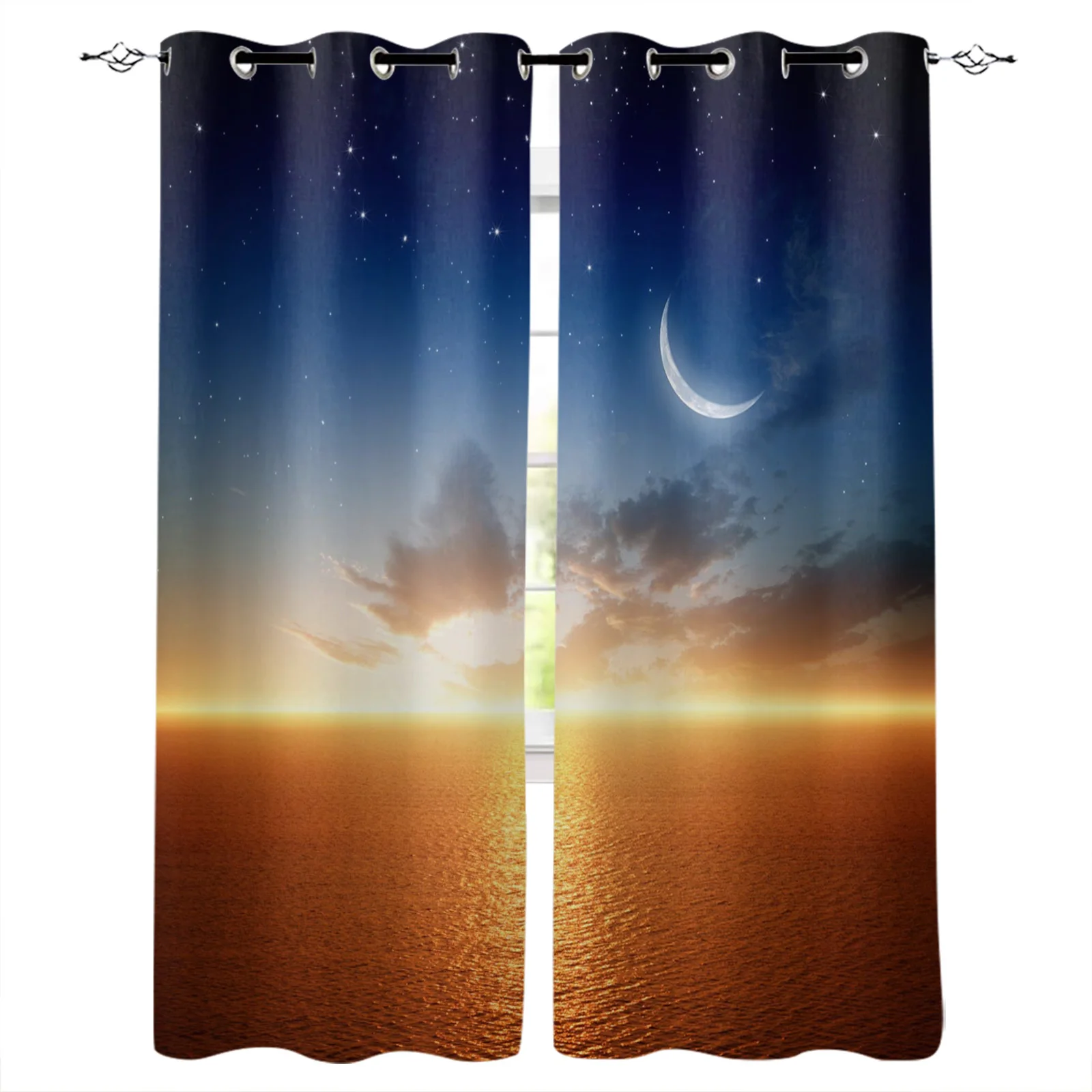 

Закат на море, луна, звезды, современные затемняющие шторы для спальни, гостиной, оконные шторы, затемняющий Декор