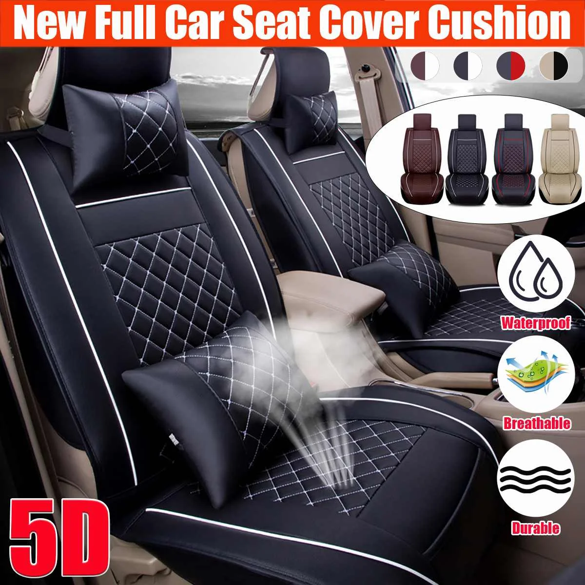 

5 Seats Car Seat Covers Automobiles Seat Covers Protector Deluxe PU Leather Front+Rear Full Set SUV Truck Cushion