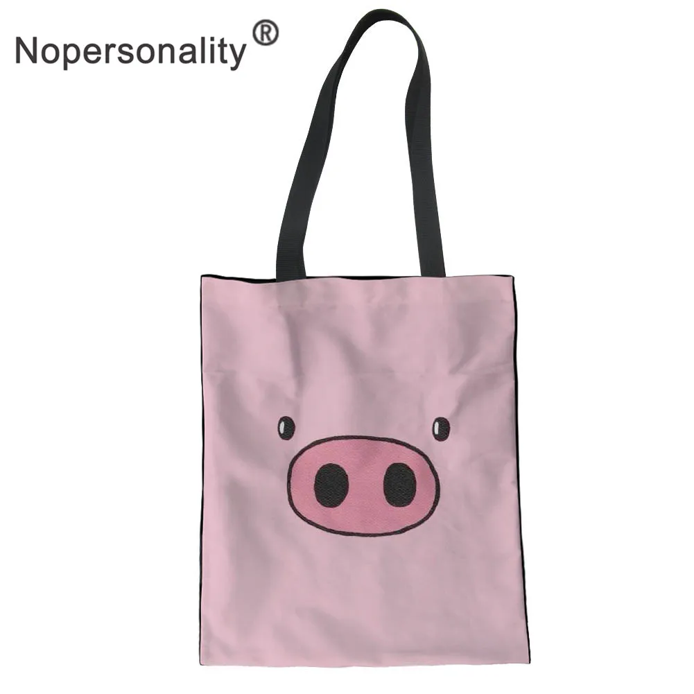 

Nopersonality Lovely Pink Pig Printed Canvas Tote Bag for Ladies Reuseable Handbags Women High Capacity Shoulder Shopping Bags