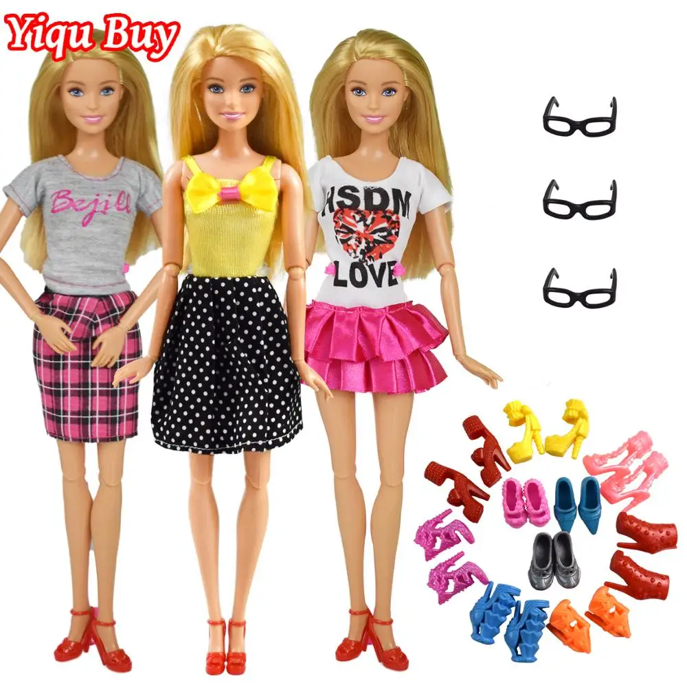 9 предметов/набор кукольных аксессуаров = 3 шт. кукольная одежда платье + очки