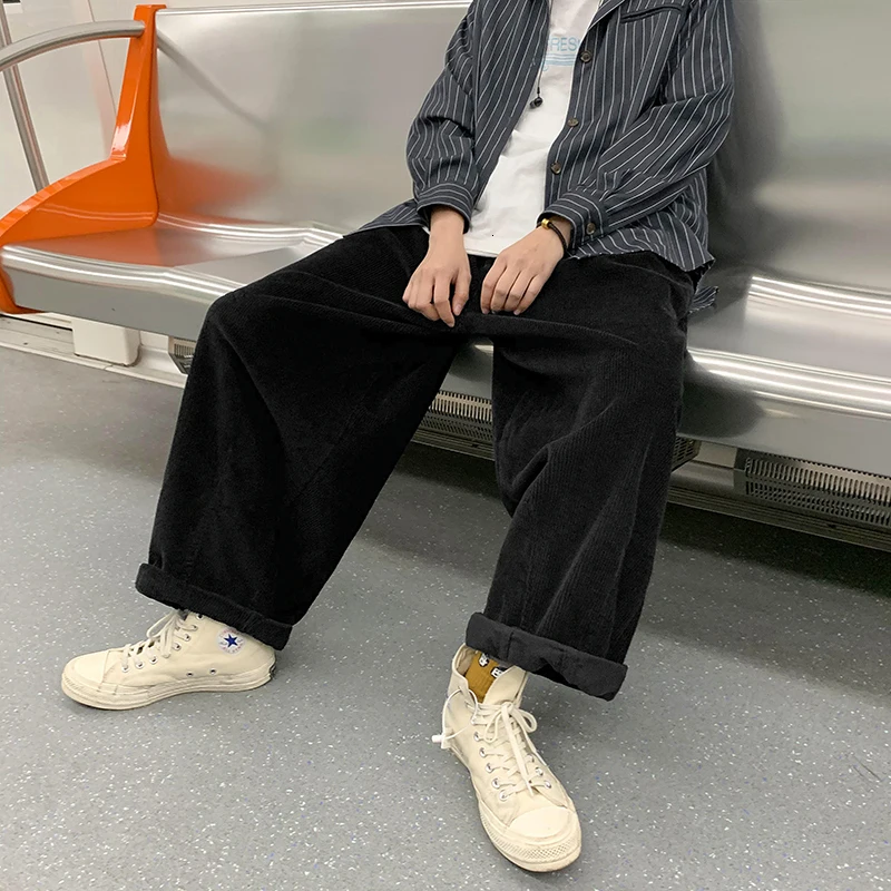 Вельветовые брюки мужские модные однотонные в стиле ретро прямые уличные хип-хоп