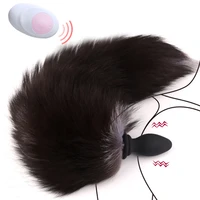 10 frequency remote control anal plug vibrator with fox tail silicone butt plug adult game prostate massager sex toy for couples
