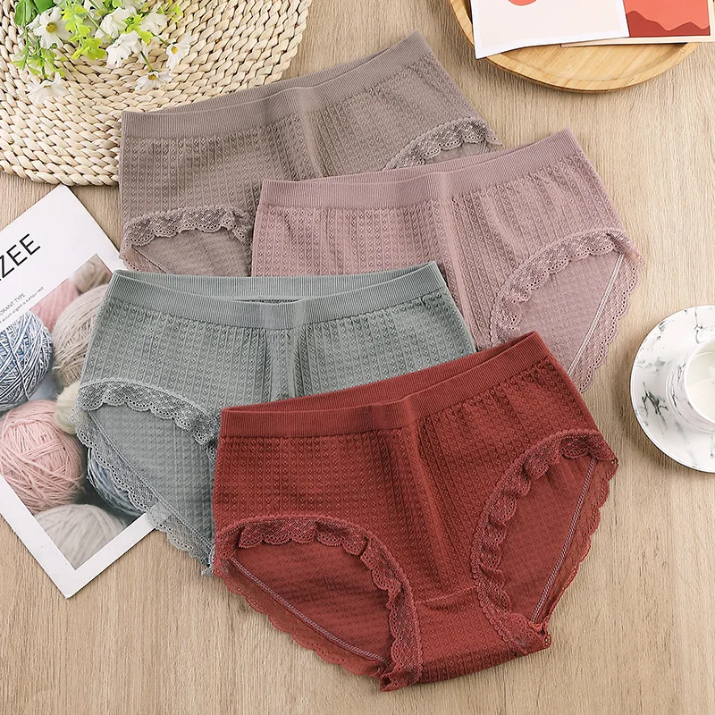 

New seamless mid-waist women's panties with lace side crotch and hip-lifting women's briefs, hip-lifting, breathable, anti-glare