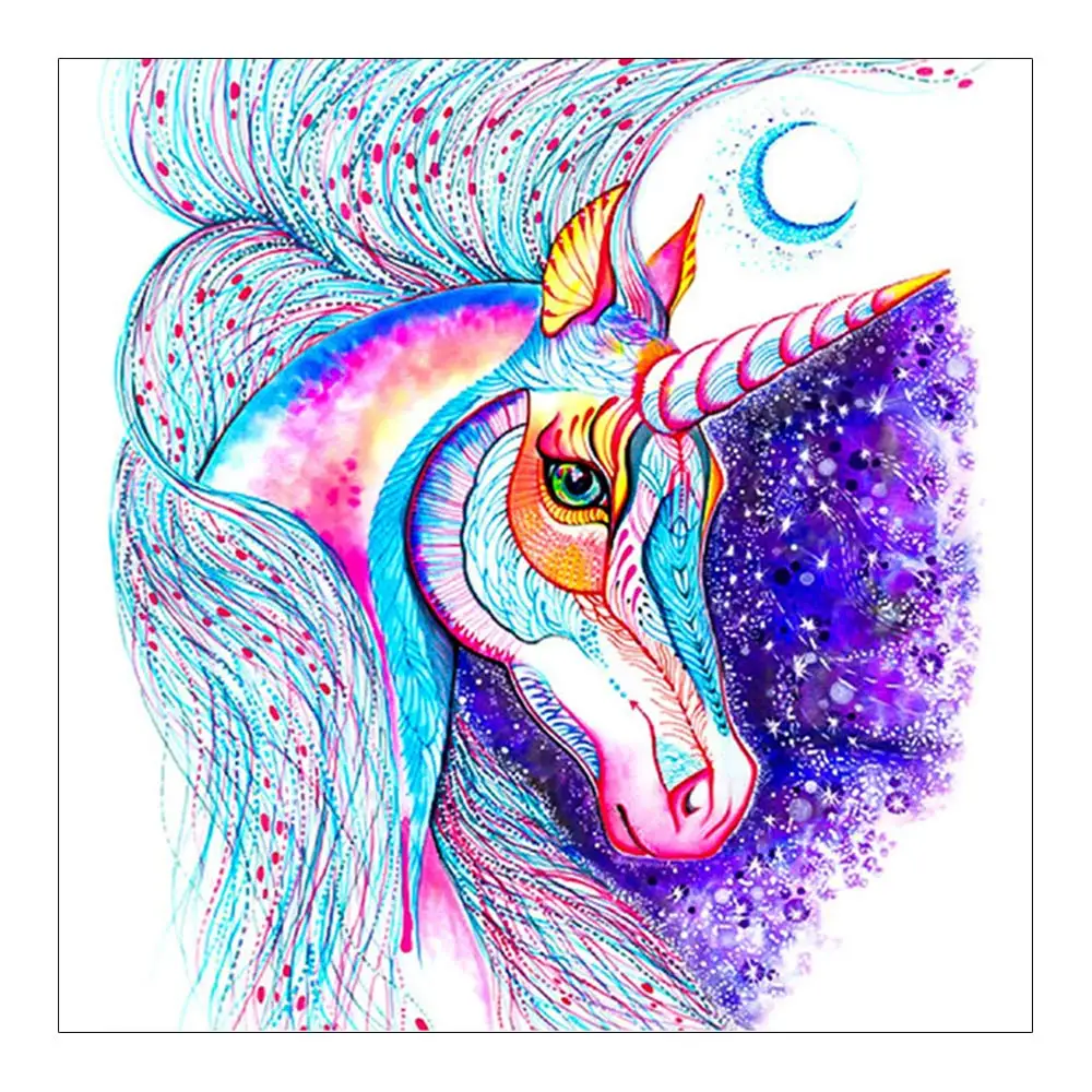 Алмазная картина с животными акварелью единорогом мультяшная круглая