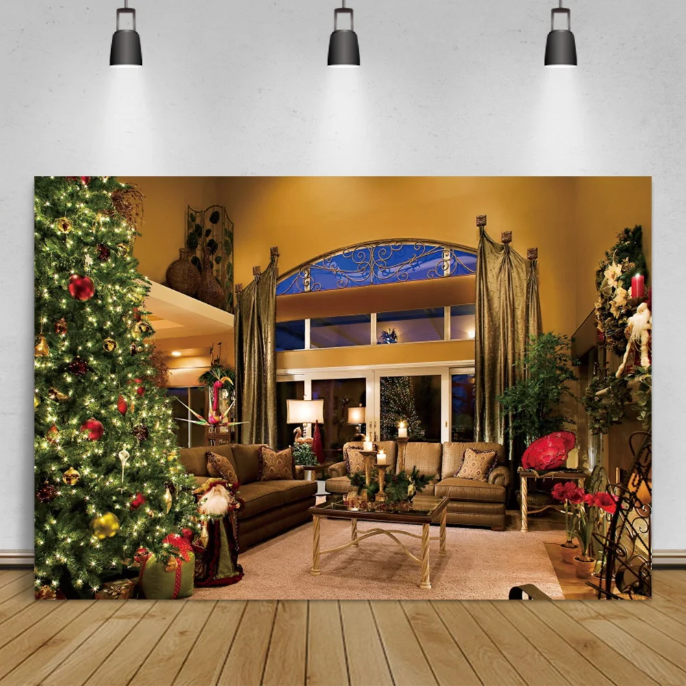 

Laeacco Рождественская елка для гостиной интерьер живописный фотографический фон диван окно ребенок фотосессия плакат фото фоны