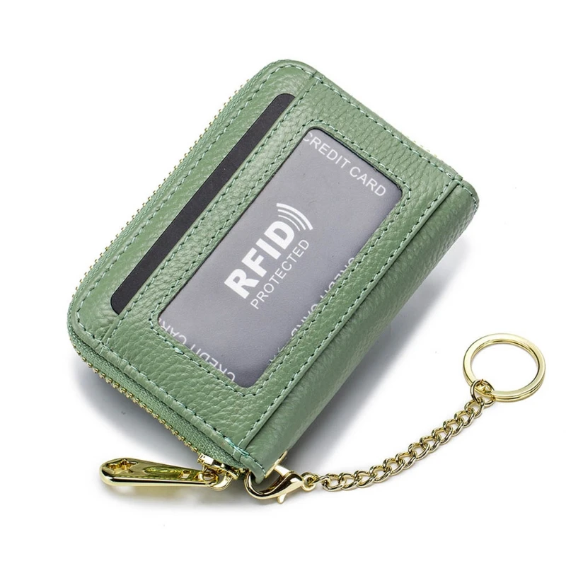 

28GD Leather Credit Card Wallet RFID Zipper Pocket with Removable Keychain Coin Purse Case Pouch Holder
