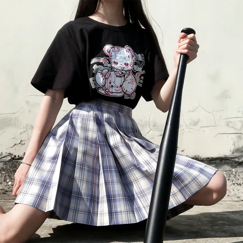

Female cartoon Bear top tees short sleeve Punk Gothic print Ulzzang clothes kawaii harajuku album Aesthetic vintage women Tshirt