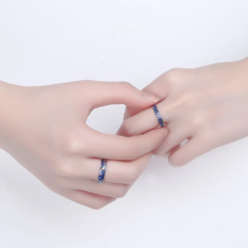 925 стерлингового серебра Ван Гог &quotЗвездное небо&quot открыть обручальное кольцо