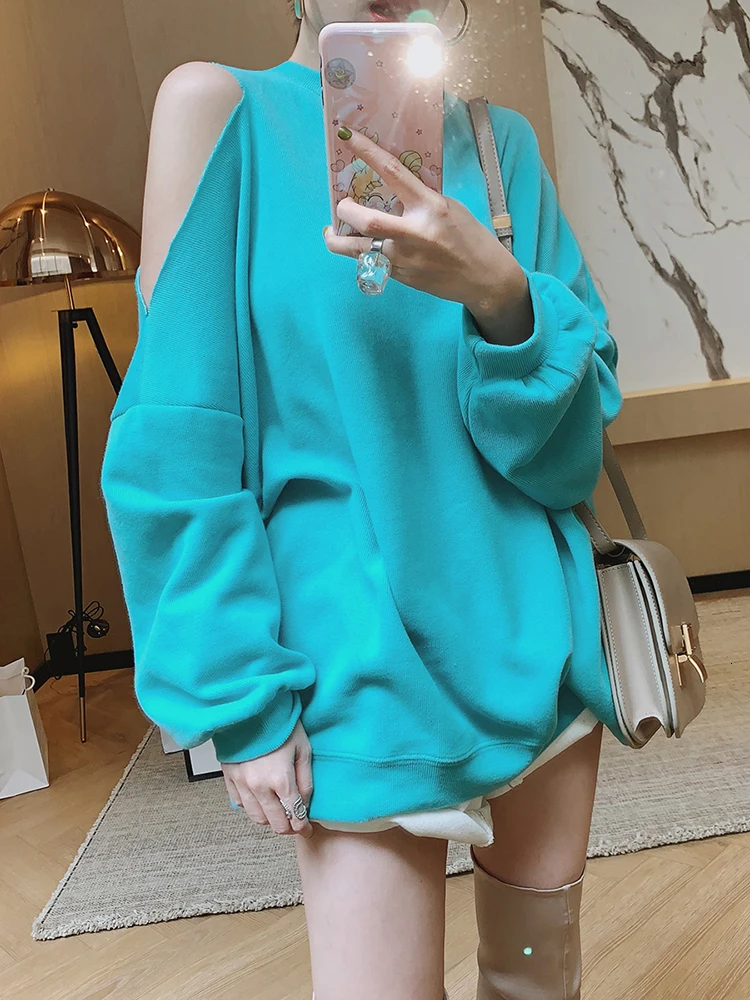 DEAT 2020 Весенняя Новинка модная однотонная Свободная Женская толстовка с круглым