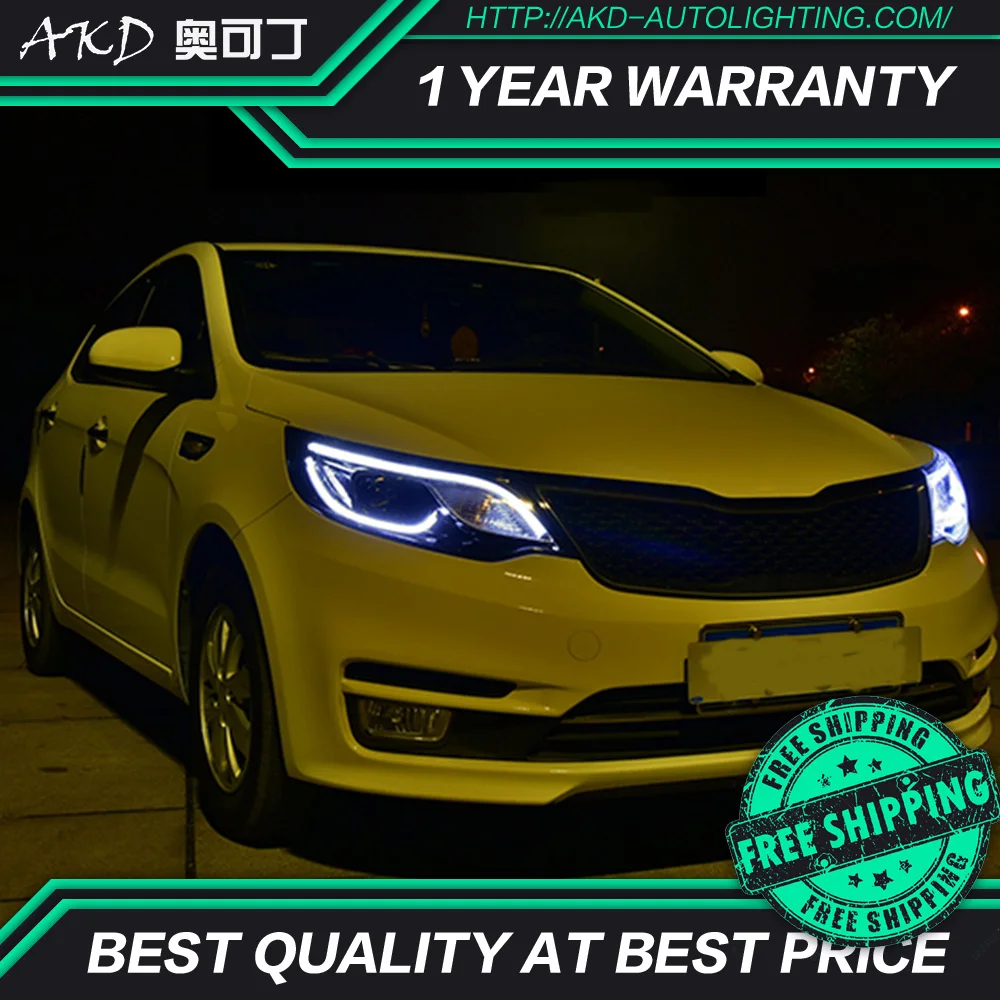 AKD tuning cars Headlight For KIA K2 RIO 2011-2014 Headlights LED DRL Running lights Bi-Xenon Beam Fog angel eyes Auto | Автомобили и