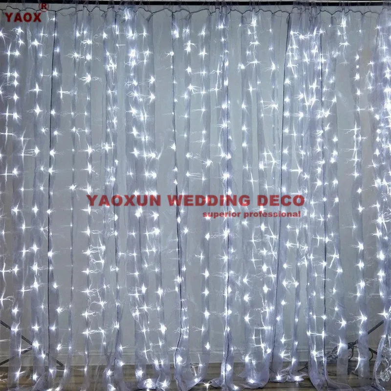 

White Color Sheer Organza Wedding Backdrop With White Led Light Stage Background Wedding Photo Booth Event Party Decoration
