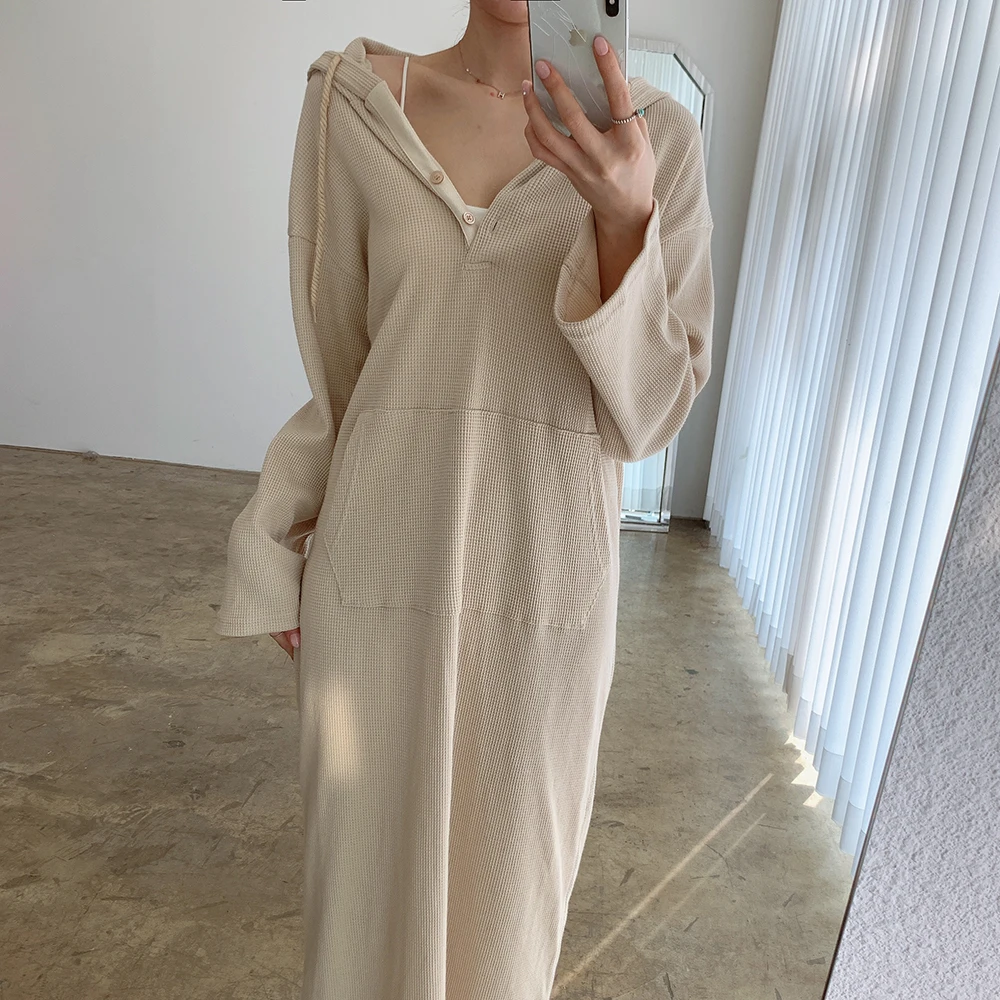 

Croysier Dresses For Women 2021 Autumn Winter Front Pocket Casual Loose Midi Dress Hooded Long Sleeve Sweatshirt Hoodie Dress
