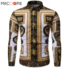 Рубашка мужская с цветочным принтом, модная Роскошная сорочка в Королевском Корейском стиле, длинная приталенная повседневная классическая рубашка с принтом в стиле барокко