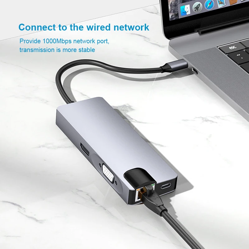 Type C к VGA + RJ45 Gigabit Ethernet 4K HDMI-совместимый PD SD TF 3 5 мм аудио 1080P для Macbook Pro S8 S9 P20 P30 USB