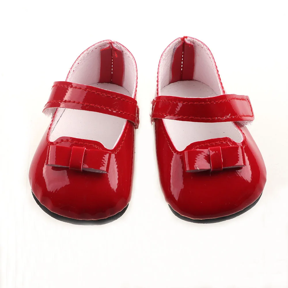 

New Fashion Red Solid Color Leather Shiny Shoes Wear fit 43cm -, Children best Birthday Gift b680