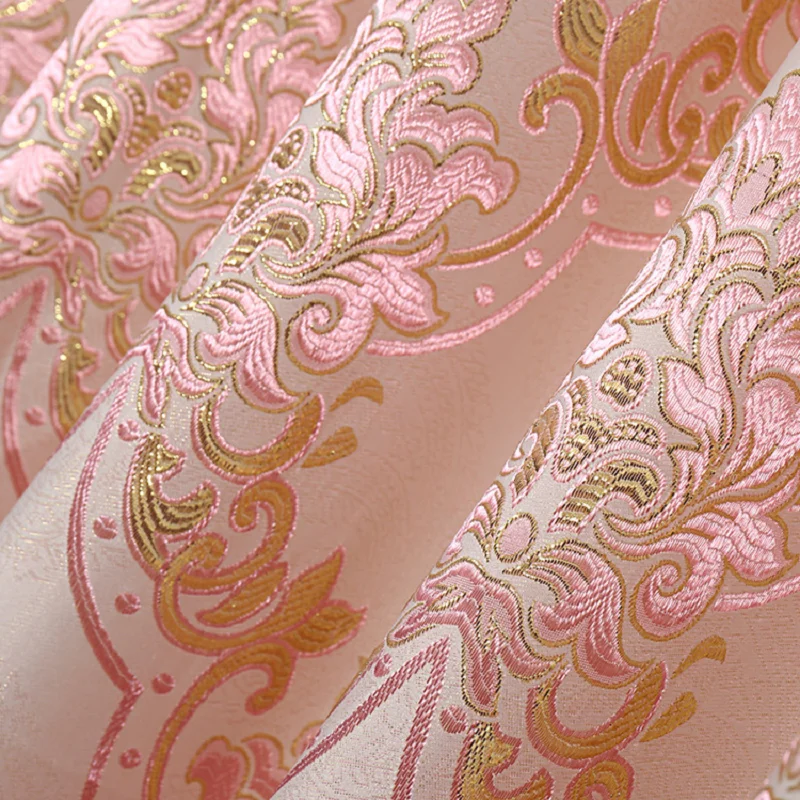 

European Style Curtain for Living Dining Room Bedroom Pink Golden Jacquard Curtains Yarn-dyed Curtains Fabric Blackout Curtains