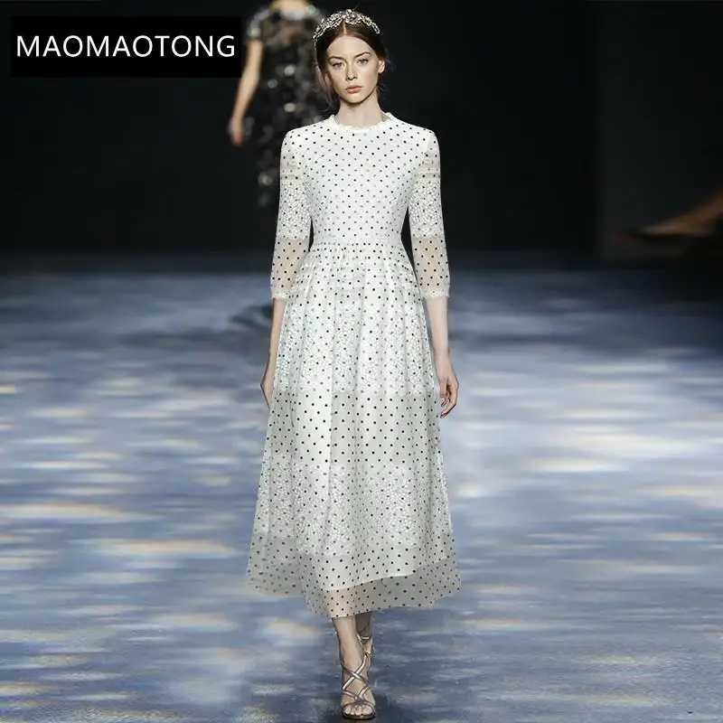 

Women's Clothing Women's Clothing Fashion Designer Dress Spring Women's Dress Lace Patchwork Mesh Dots Slim Dresses