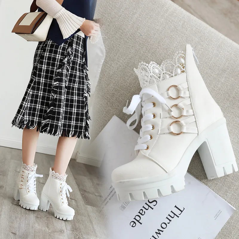 Женские ботинки на платформе ботильоны высоком устойчивом каблуке модные зимние