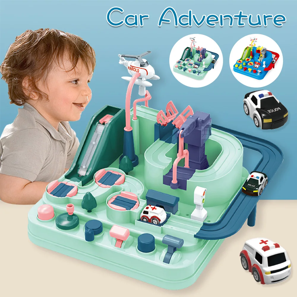 

Racing Rail Car Train Track Toys for Kids Montessori Educational Gifts Racing Cars Model Mechanical Adventure Table Game