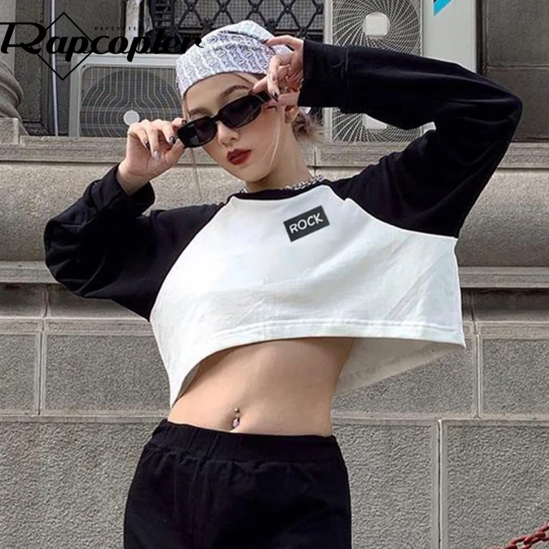 

Свитшот женский укороченный с надписью, с длинным рукавом и круглым вырезом