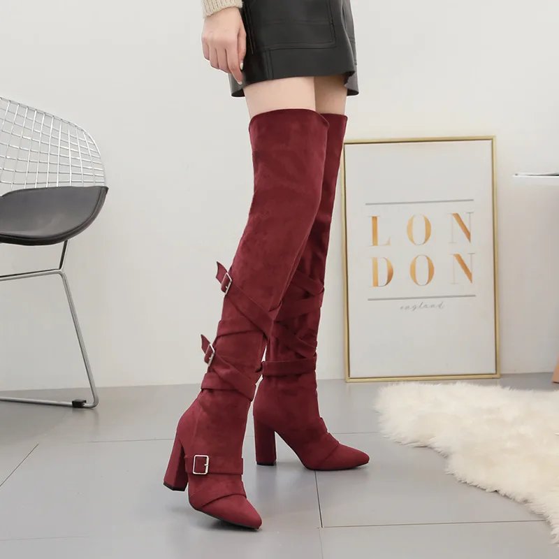 Женская обувь 2019 г. Теплые женские зимние сапоги тонкие на высоком толстом