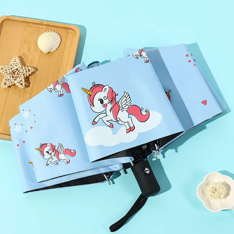 

Vinyl Sunscreen Folding Rain and Sun Dual-use Umbrellas Full Automatic Children's Creative Cartoon Pattern Umbrellas Umbrella